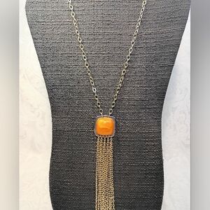 Chico's Gold Necklace with Orange Pendant